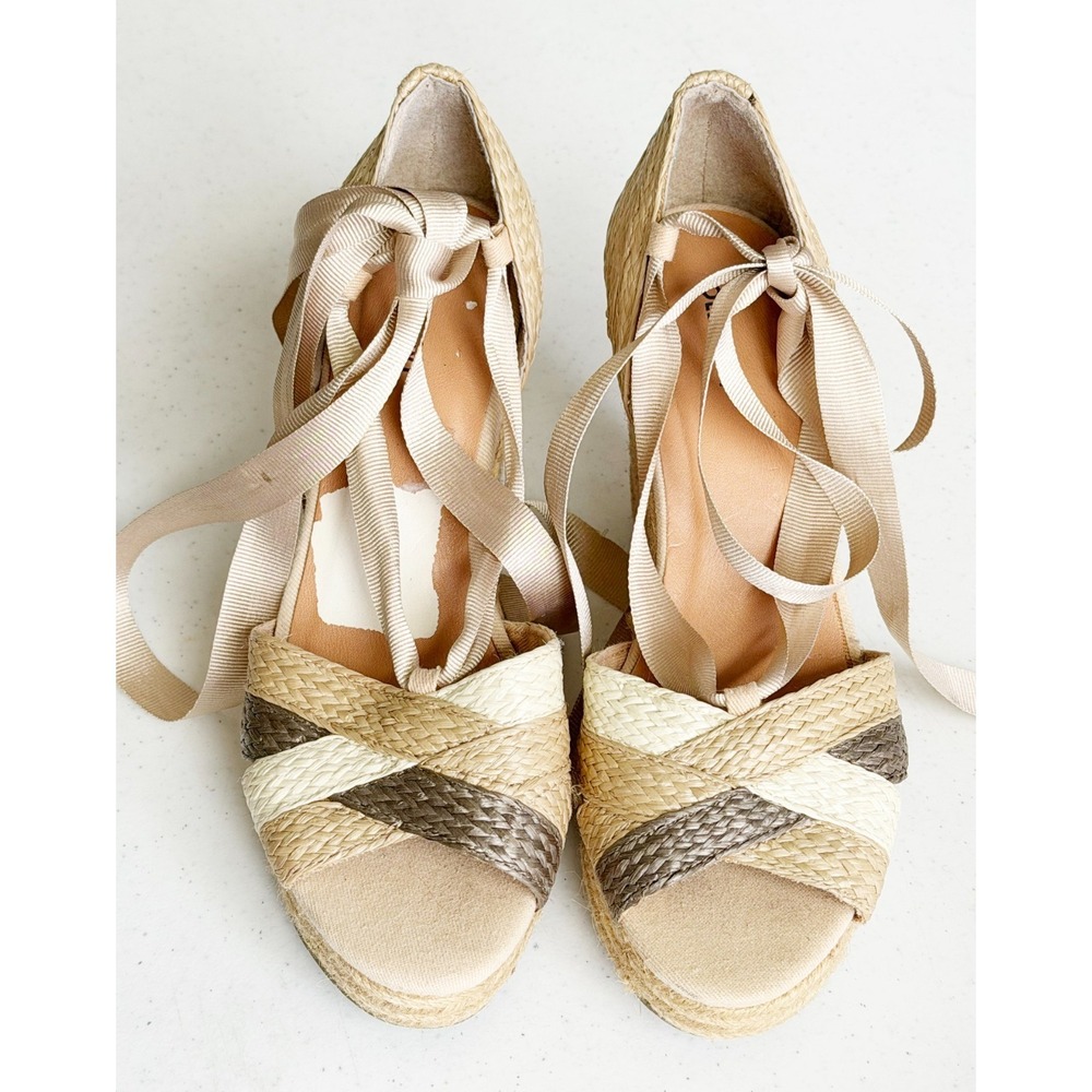 Braided Peep Toe Platform Wedge Heels Size 6 Old Navy Size 6 Lace Up Strap - Picture 3 of 8